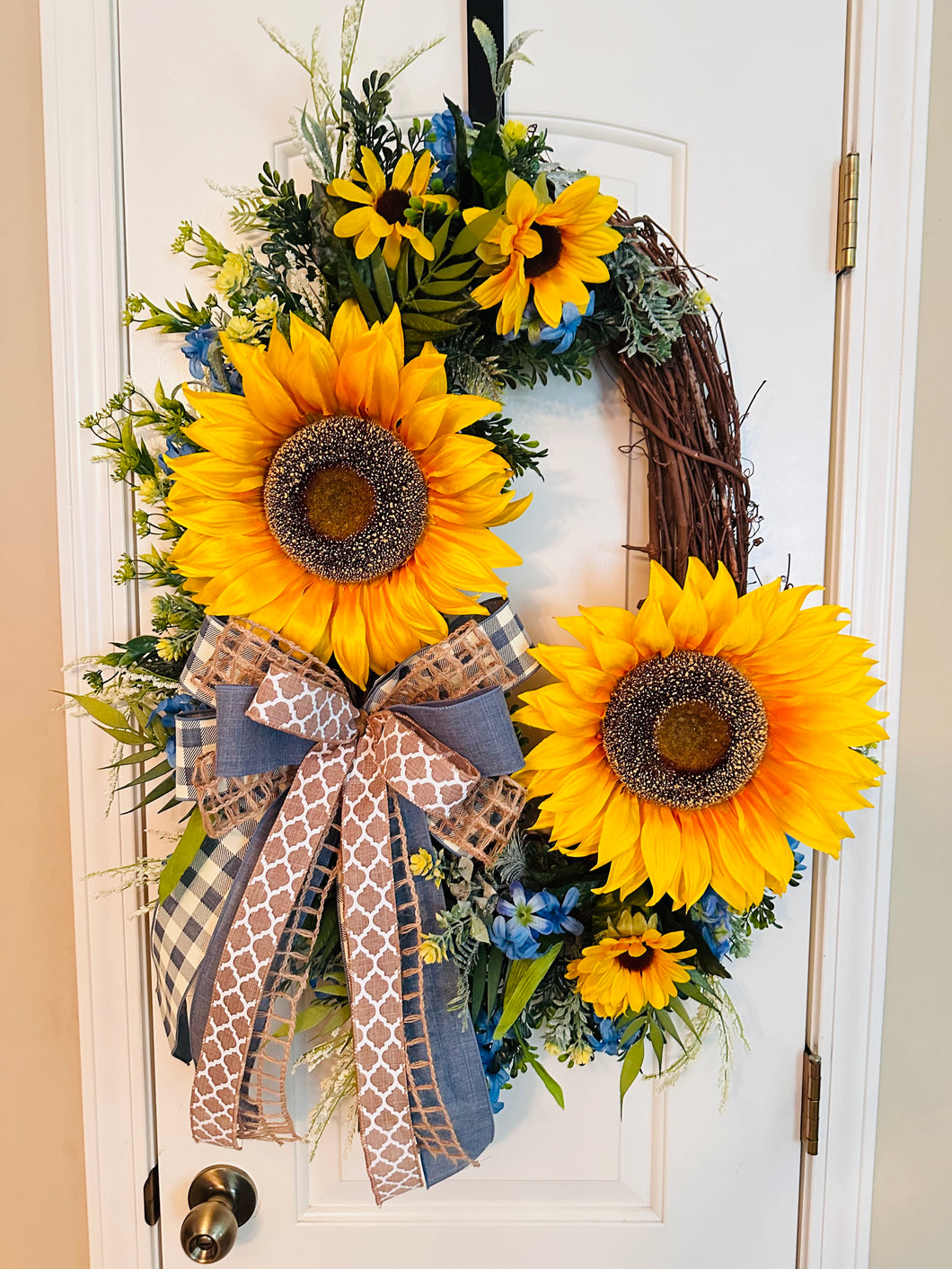 Sunflower & Gingham Bow Wreath